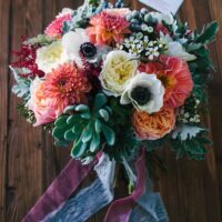 Buchet Mireasa Brunia Dalii david Austin Anemone Succulent Astilbe Cinerea Viburnum M9