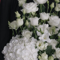 Aranjament Floral Alb În Vas Ceramic Cu Motive Florale