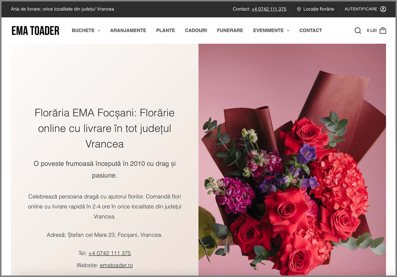 Site nou florăria EMA Focșani